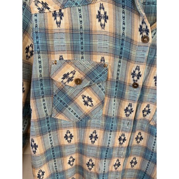 Lola P Plaid Western Shirt Lace Hem Button Down Boho Top Size S - Picture 5 of 6